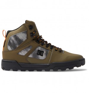 DC Pure Hi - Water Resistant High Top Leather Boots Verde Oliva Negros | ZJSQHG870