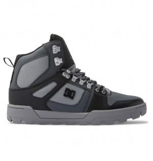 DC Pure Hi - Water Resistant High Top Leather Boots Negros Grises Negros | FCZXVQ038